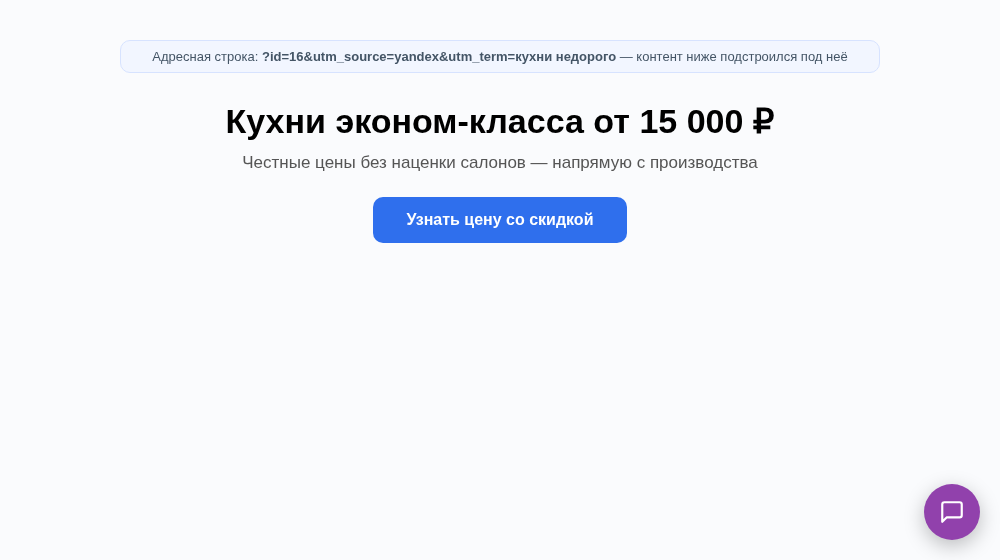 Вариант для запроса «кухни недорого» со статистикой показов