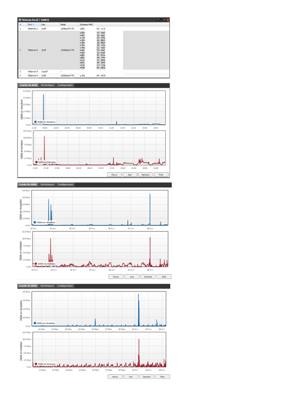 Courbes de débit port Ethernet 2 de la FreeBox