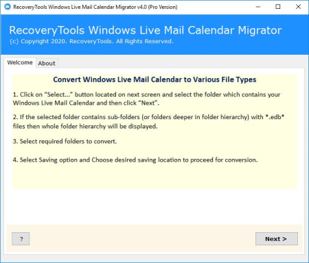RecoveryTools Windows Live Mail Calendar Migrator 4.0