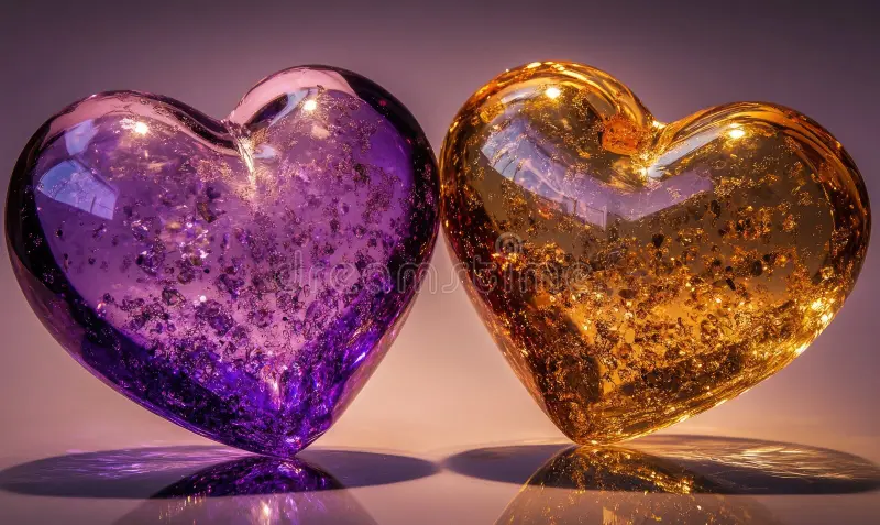 two-hearts-made-glass-one-purple-orange-heart-left-right-349213582