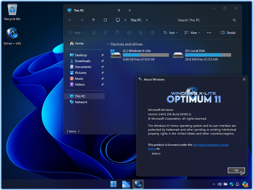 Windows 11 24H2 HOME Optimum Build 26100.2 AMD64 No TPM V2 Preactivated 2024 D3i5gg5s7nsk