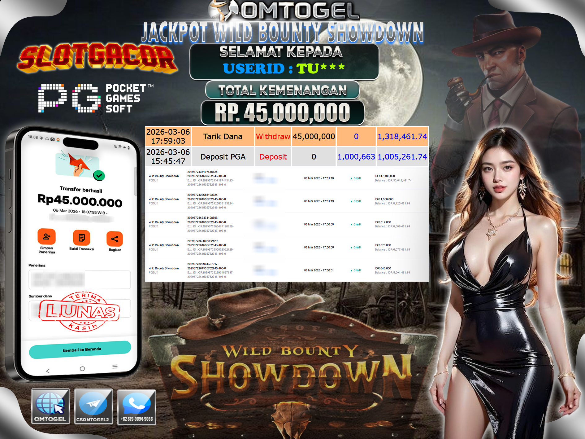 OMTOGEL JACKPOT PGSOFT WILD BOUNTY SHOWDOWN, 45 JUTA DI BAYAR LUNAS ,-
