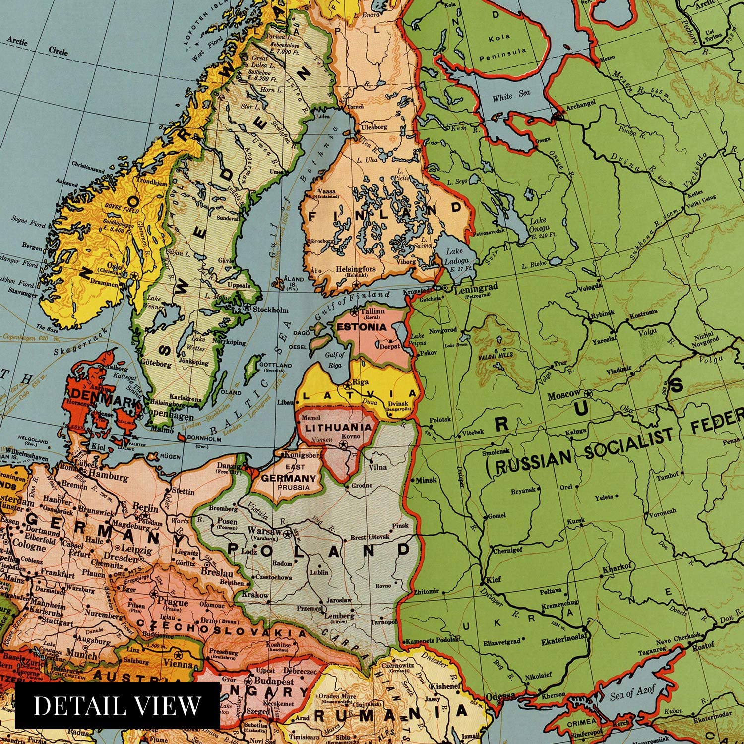 1925 Map of Europe Poster - Vintage Standard Map of Europ Wall Art Decor Print - Picture 12 of 24