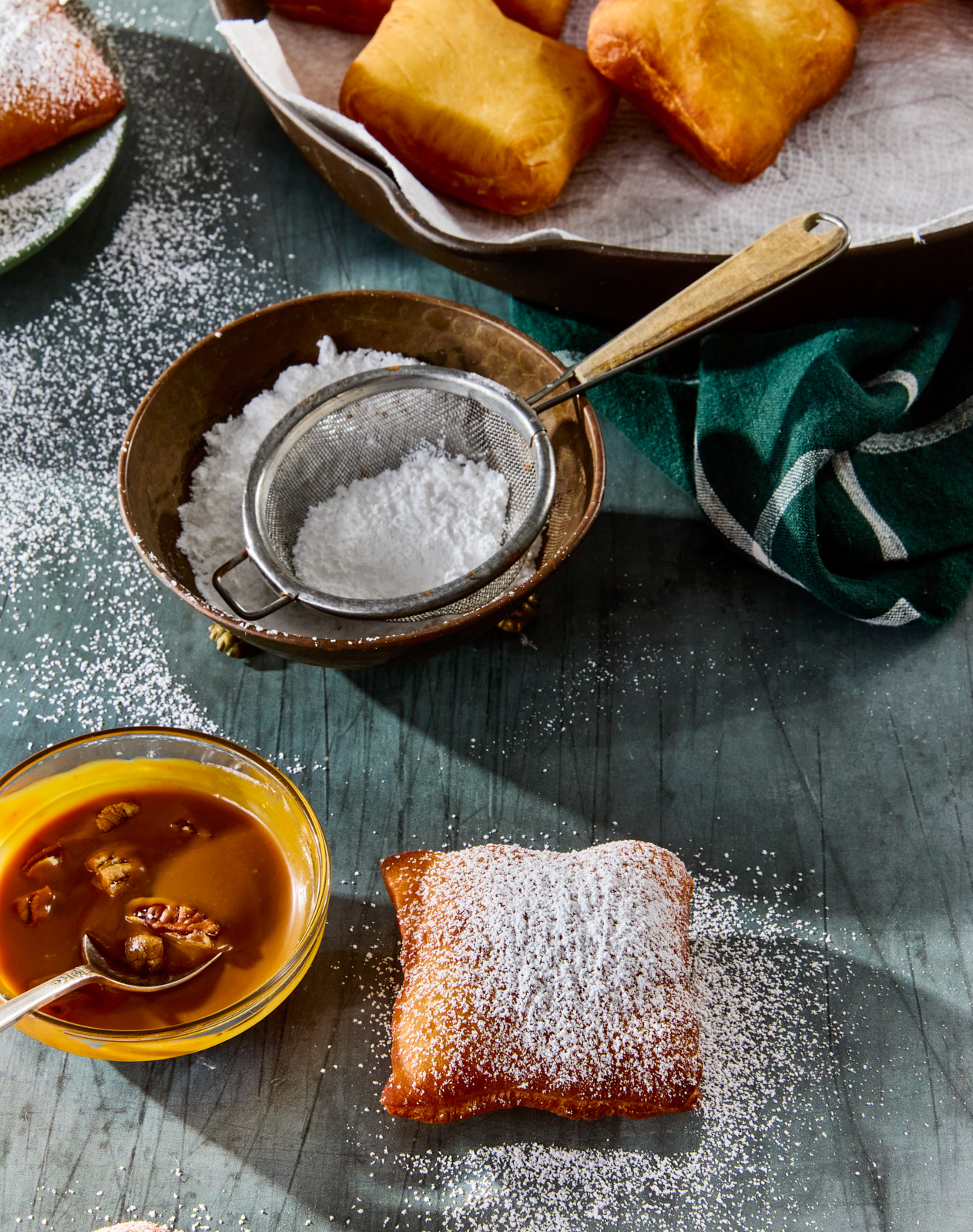 Banana Beignets with Pecan Rum Caramel