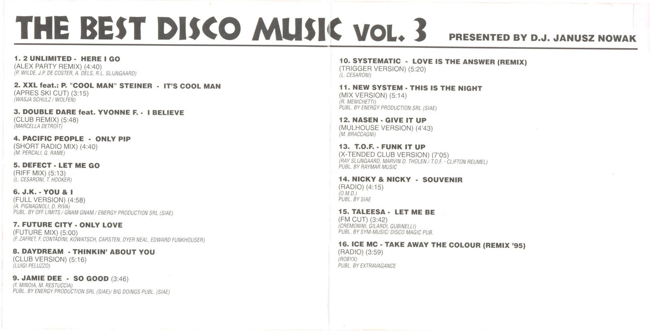27/10/2023 - The Best Disco Music Vol. 3 (CD, Compilation)(Snake's Music – SM 0186 CD)   1995 Back