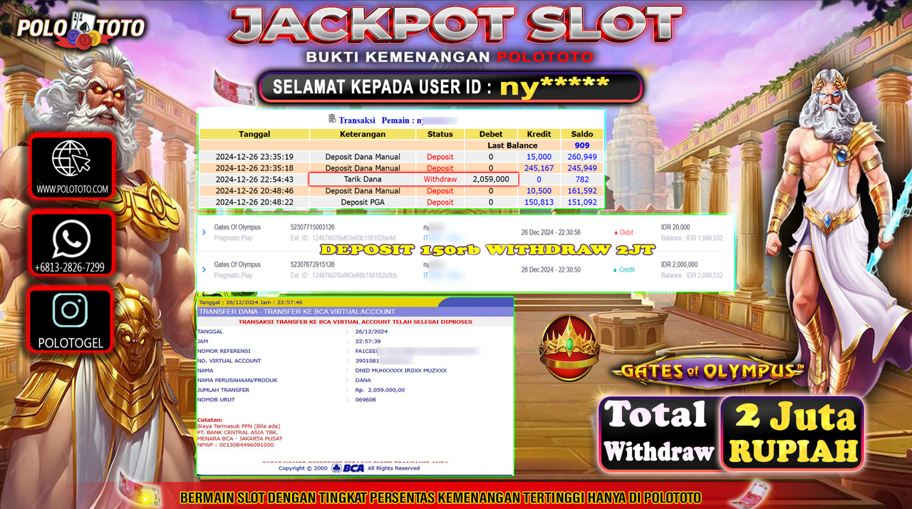 POLOTOTO JACKPOT SLOT GATES OF OLYMPUS Rp.2,059.000,-