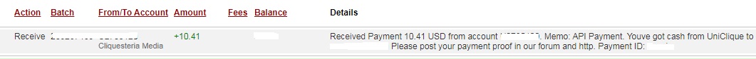 14th payment from UniClique ( 10,41$ ) Unicliquepayment
