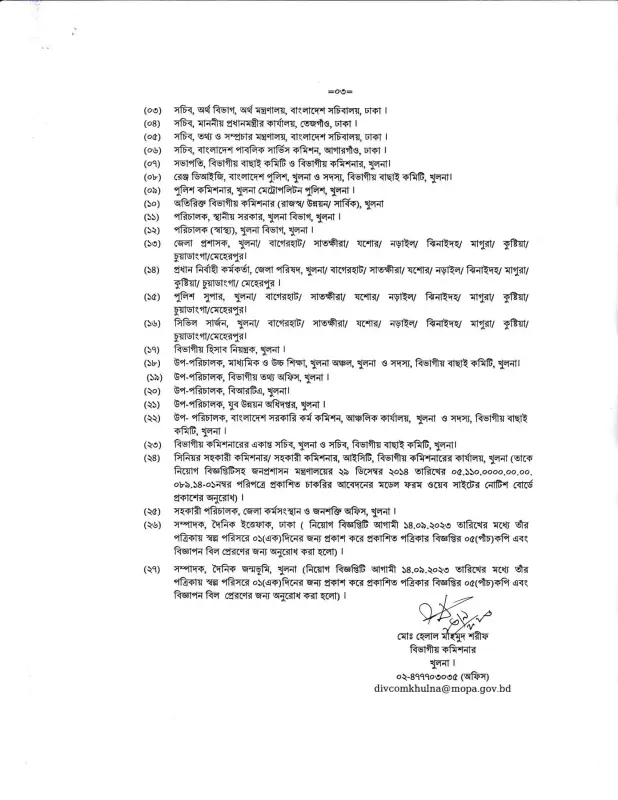Khulna Divisional Commissioner Office Job Circular 2025