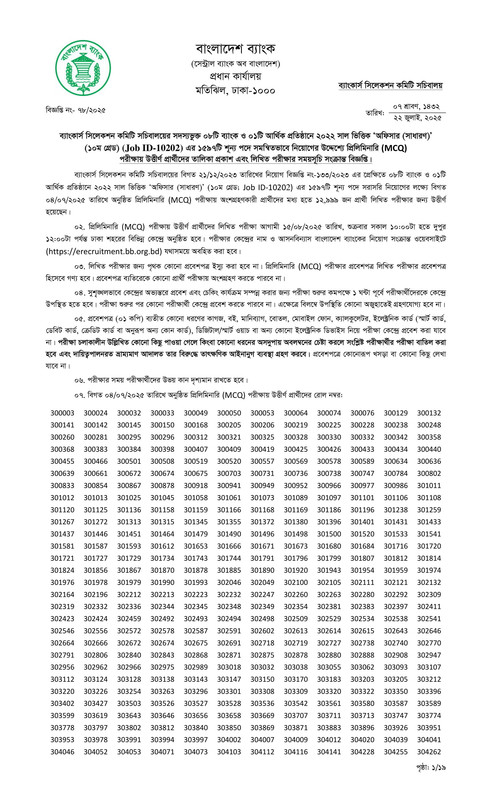 Combined 9 Bank Officer (General) MCQ Exam Result 2025 PDF-01