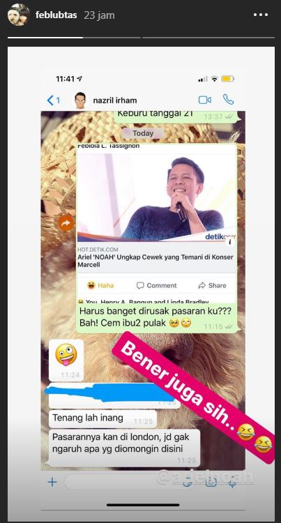 Percakapan Febi Lubis dengan Ariel Noah