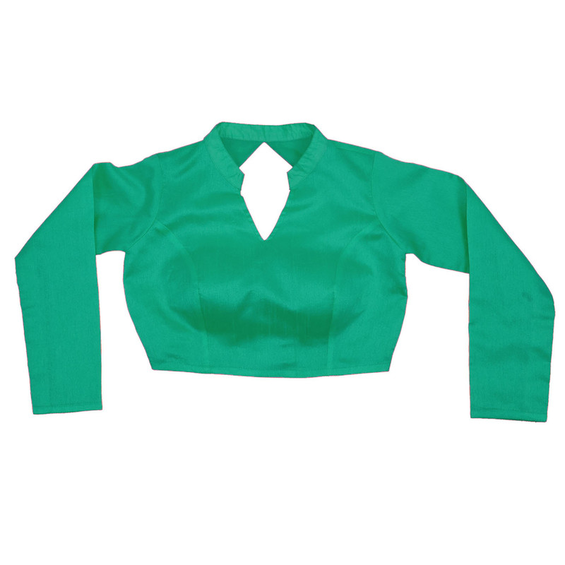 Women's Designer Sari Blouse Dupion Silk Collor Neck Long Sleeve Crop Top Choli - Picture 55 of 82