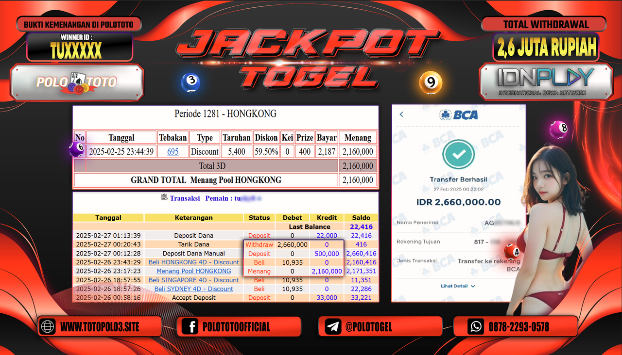 POLOTOTO JACKPOT TOGEL PASARAN HONGKONG Rp.2.660.000,-