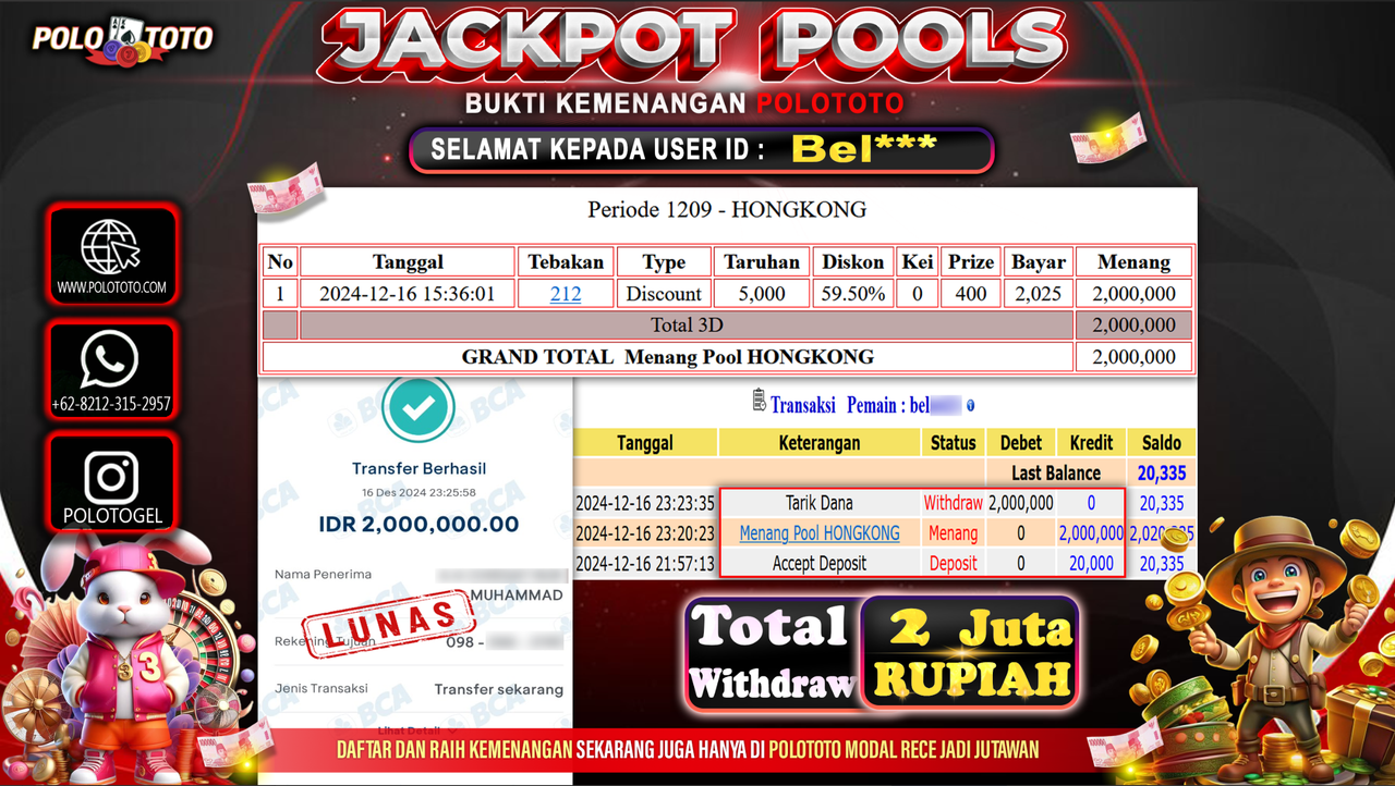 POLOTOTO JACKPOT TOGEL PASARAN HONGKONG Rp.2,000.000,-