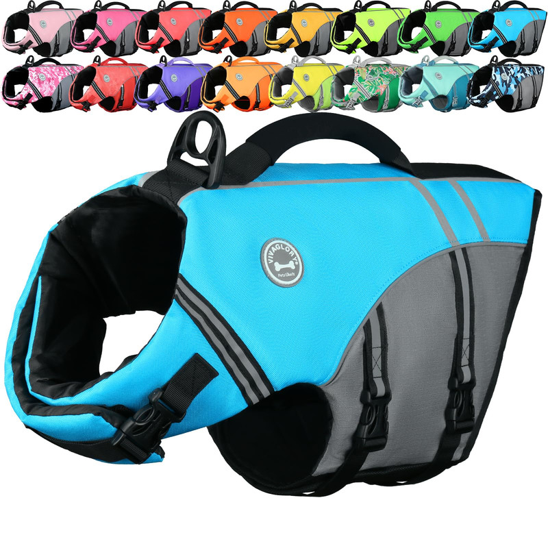 VIVAGLORY Sports Style Dog Swim Vest Blue Medium