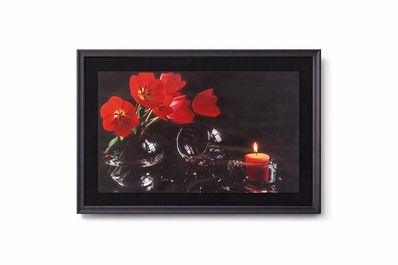 Red Tulip & Candle Still Life Wall Frame