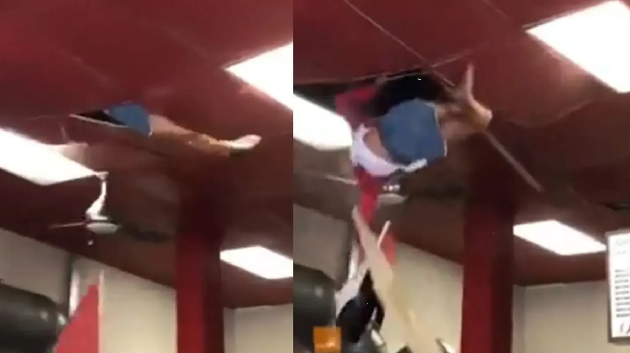 Mujer ingresa por el techo a restaurante en California, video capta el azotón