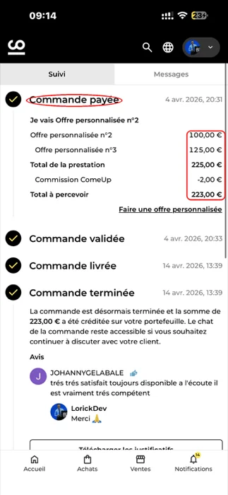Commande ComeUp