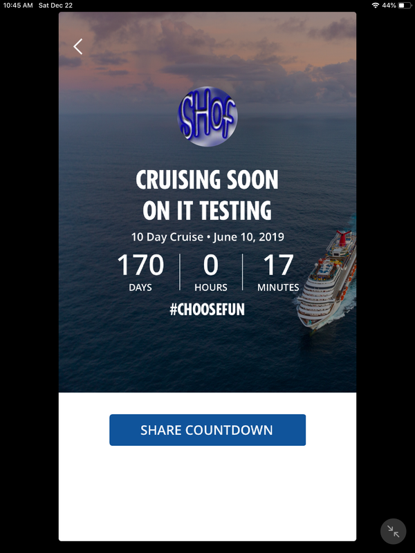 carnival hub app ship name bug glitch carnival cruise lines
