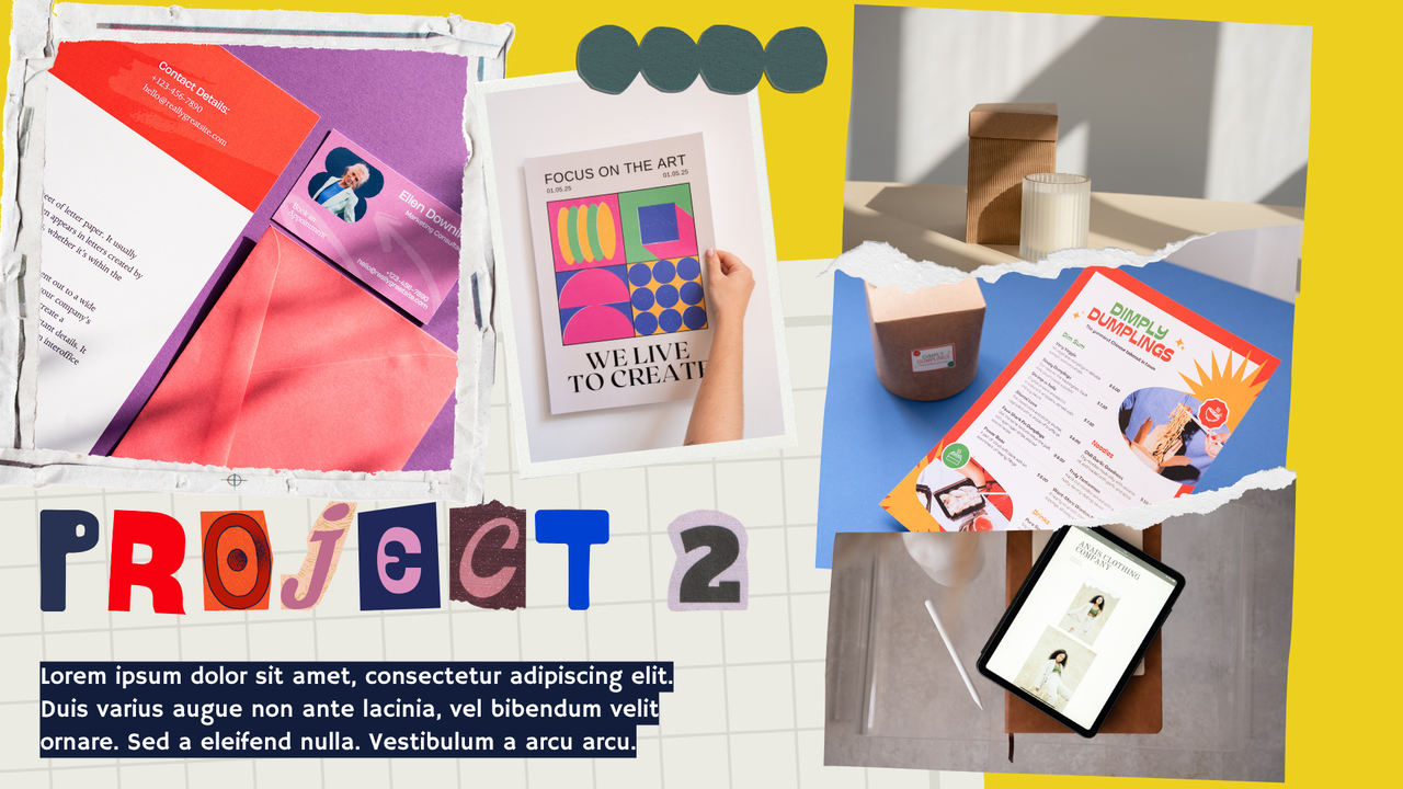 Yellow and Blue Scrapbook Graphic Design Creative Portfolio Presentation