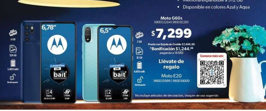 Sam's Club: Celular Motorola Moto E20 gratis al comprar Motorola Moto G60s (+ descuento pagando con inbursa) 