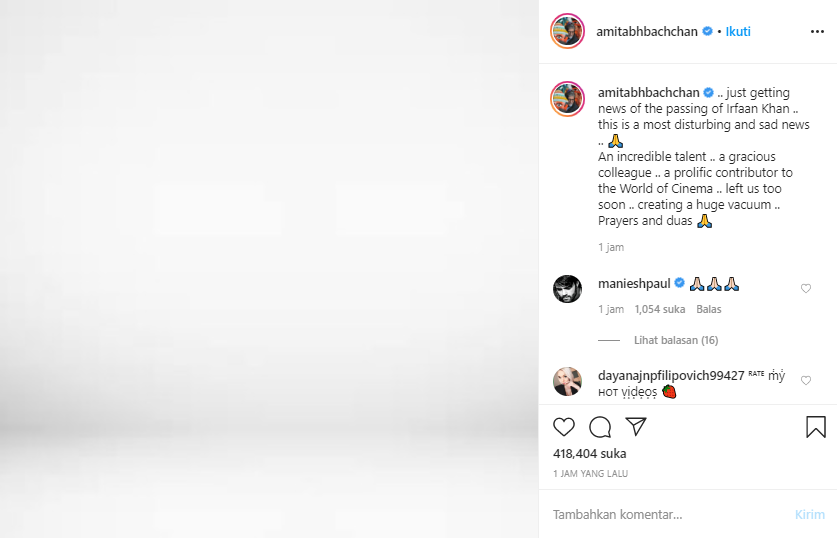 Ungkapan duka cita Amitabh Bachchan