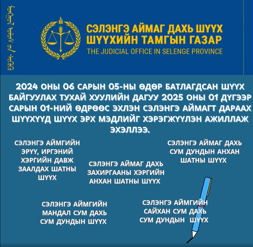  Шүүхийн нээлттэй, ил тод байдлыг хангах чиглэлээрх онцлох үйл явдлуудаас та бүхэндээ хүргэж байна