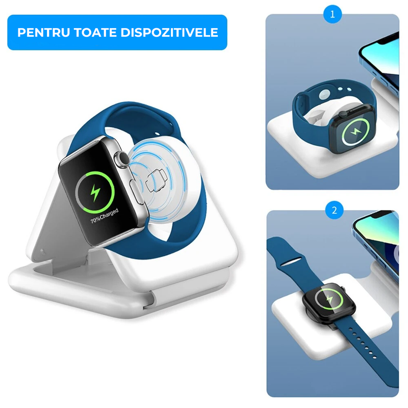 Incarcator Wireless Daden® Magsafe 3 in 1, Pliabil, FastCharge 15W, Statie de incarcare cu Magsafe, compatibil cu Iphone, Samsung, Huawei, Oppo, Xiaomi, Apple Watch, Airpods Pro, Galaxy Buds, TWS, Negru P14 Magnetic Wireless Charger for Smartphone Watch Headphone 3 in 1 Portable Mobile Power Bank Foldi