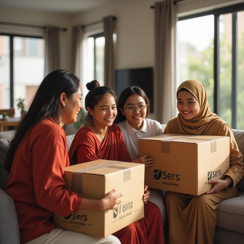 Nepali family receiving packages worldwide