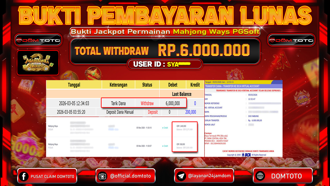 JACKPOT SLOT Mahjong Ways PGSoft 05 MARET 2026