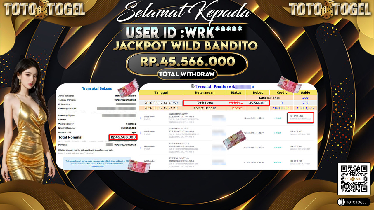 Bukti Pembayaran Jackpot Permainan Slot Wild Bandito ID:WRK*****LUNAS