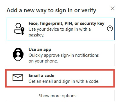 Microsoft Security - Select Email a code