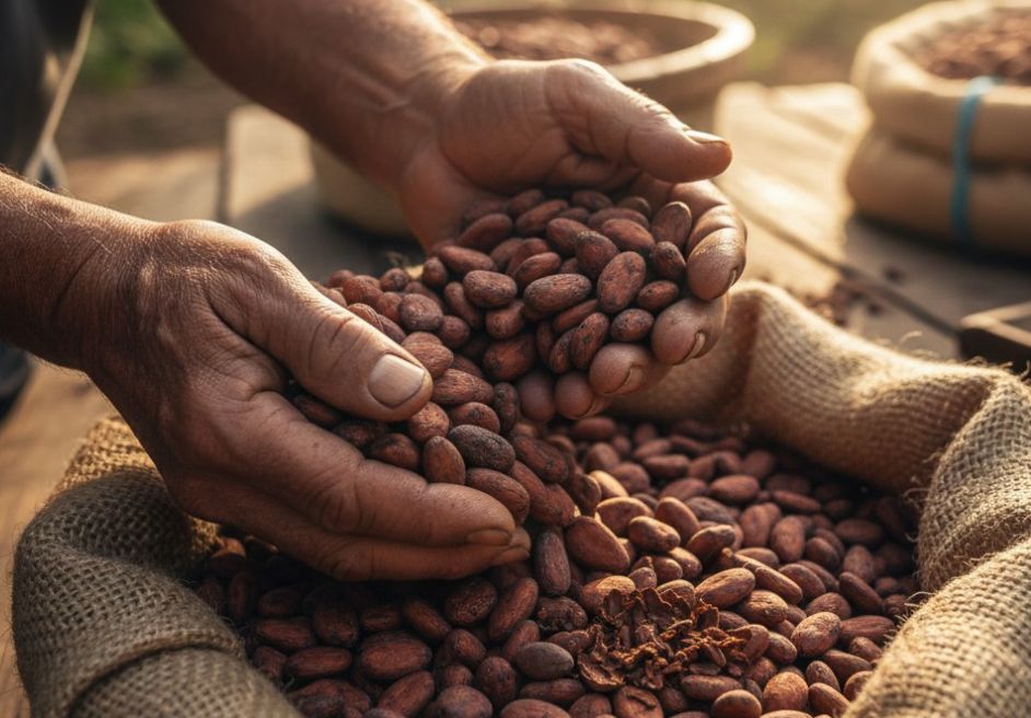 丁寧にカカオ豆を選別