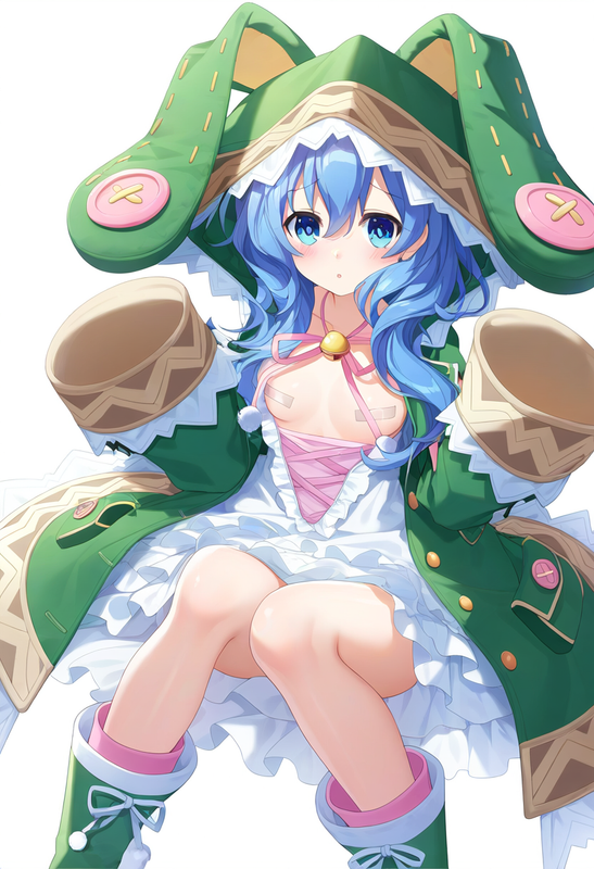 1girl, yoshino (date a live), blue hair, blue eye, Green Coat, animal hood down, s-2384576924