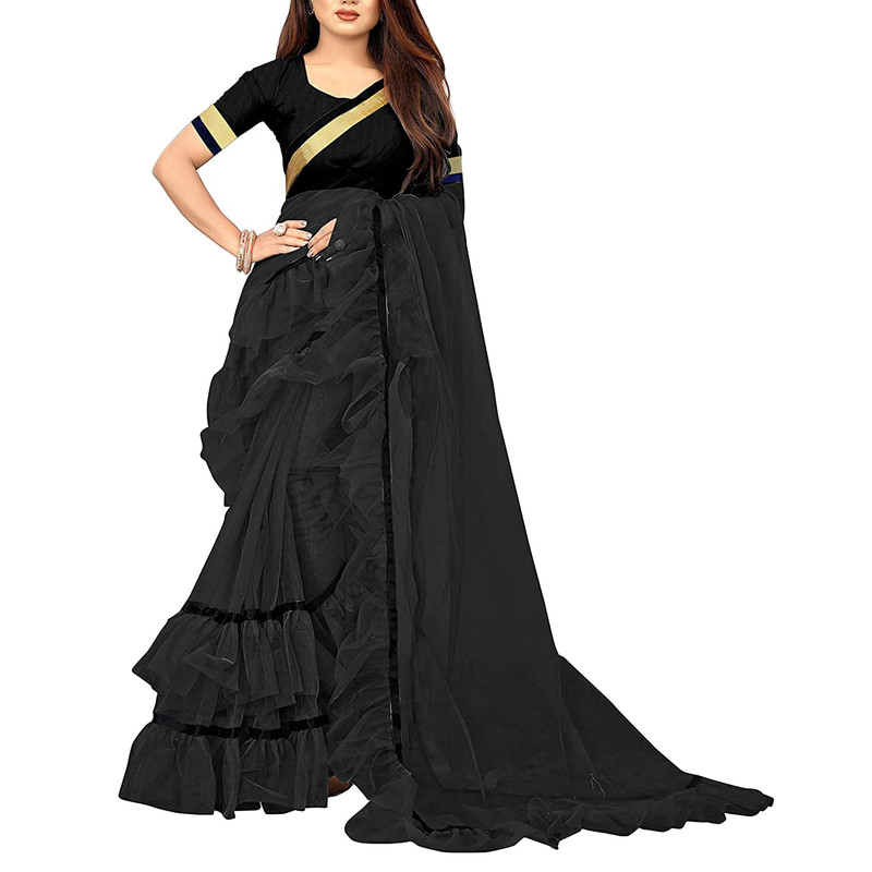 Saree de red con volantes con blusa pieza con volantes ropa de fiesta étnico sari para mujer - Imagen 6 de 21
