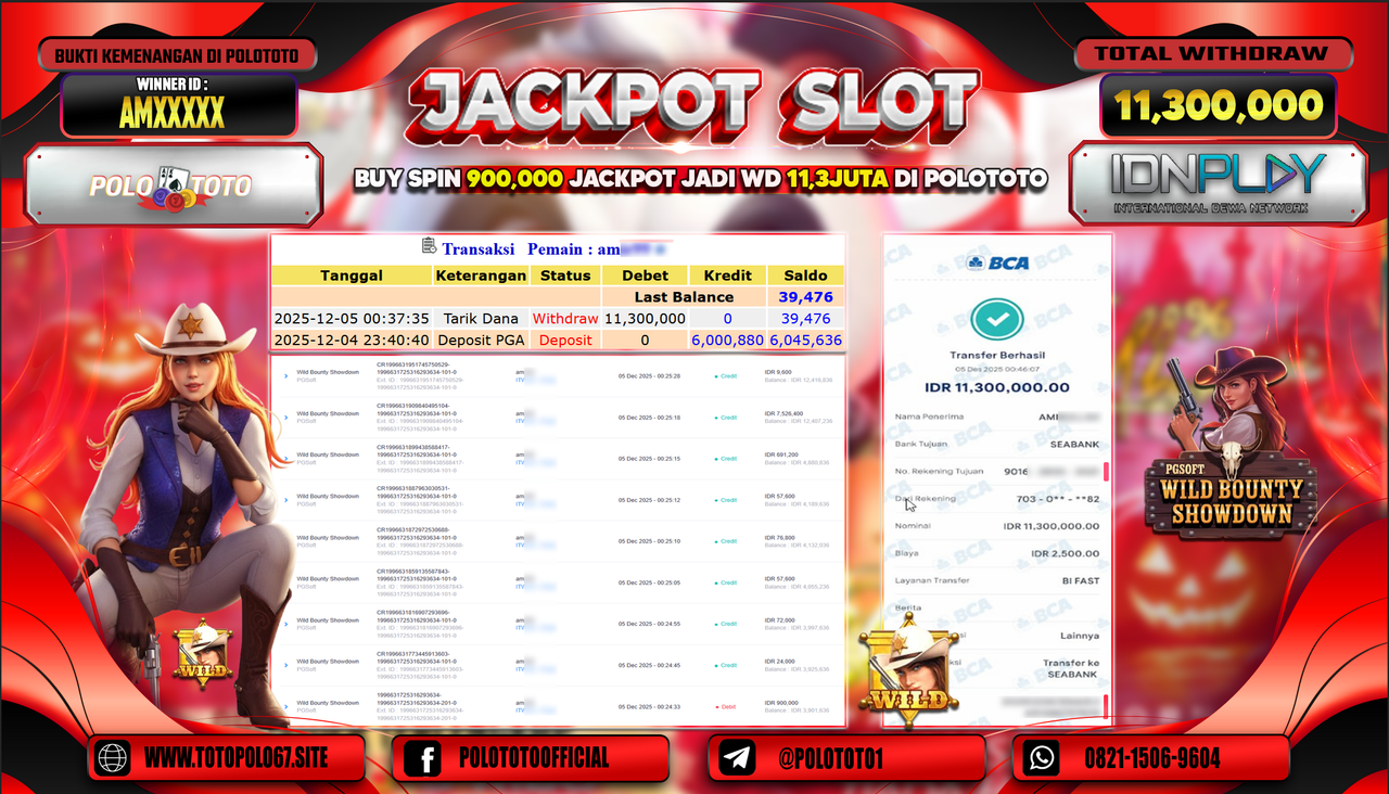 POLOTOTO JACKPOT SLOT WILD BOUNTHY SHOWDOWN Rp.11.300.000,- LUNAS