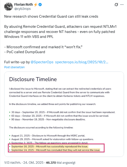 Credential Guard gibt Credentials preis
