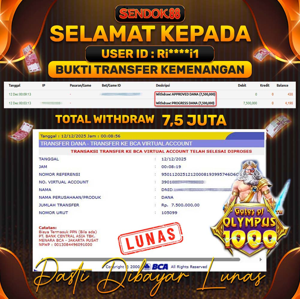 SENDOK88 JEPE! GATES OF OLYMPUS 1000 Rp 7.500.000,- LUNAS!