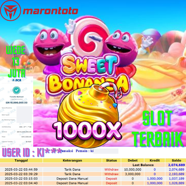 Bukti Kemenangan Member Marontoto Sebesar 13,000,000 JuTa