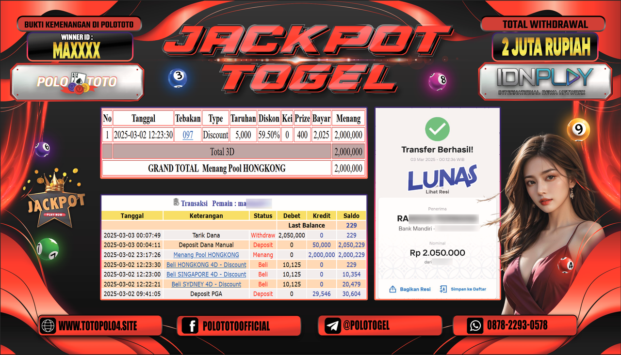 POLOTOTO JACKPOT TOGEL PASARAN HONGKONG Rp.2.050.000,-