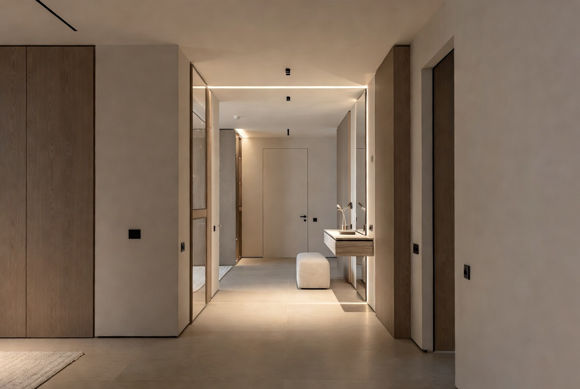 Modern entryway providing a welcoming spatial transition.
