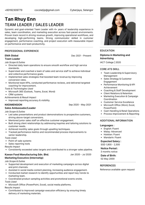 ATS Resume preview sample