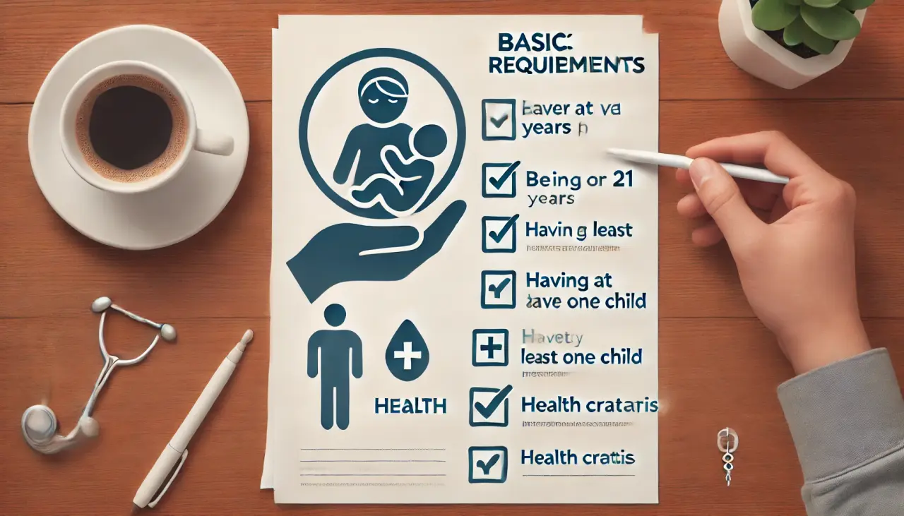 Checklist of surrogate requirements, including age, having children of their own, and health criteria for eligibility in independent surrogacy.