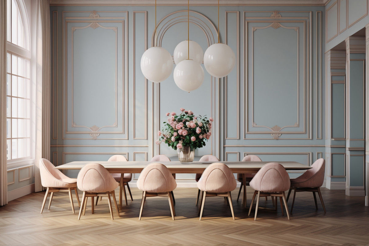 Contemporary Dining Room Design with Marble Table and Crystal Chandelier