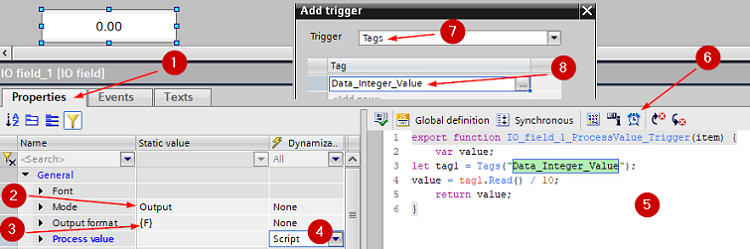 Display an integer value in an IO field with decimal places Display an integer value in an IO field with decimal places