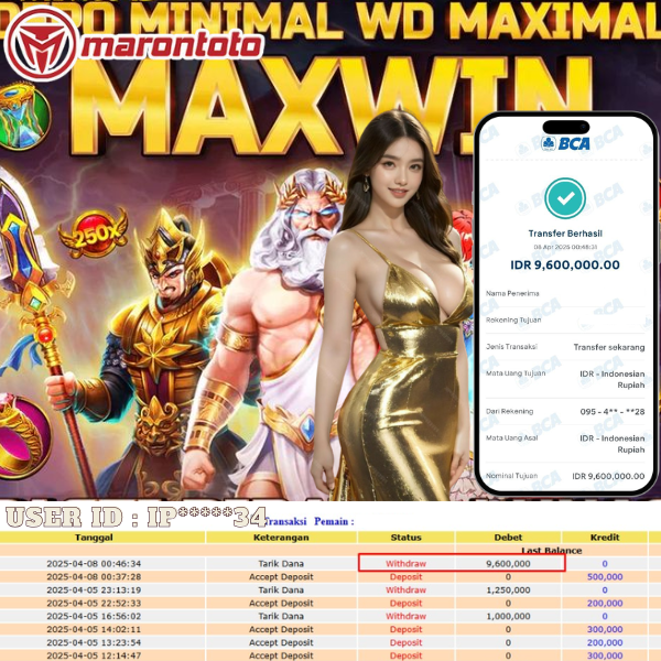 Bukti Kemenangan Member Marontoto Sebesar 9,600,000 JuTa