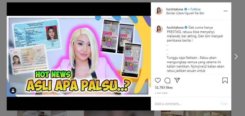 Postingan terakhir Lucinta Luna