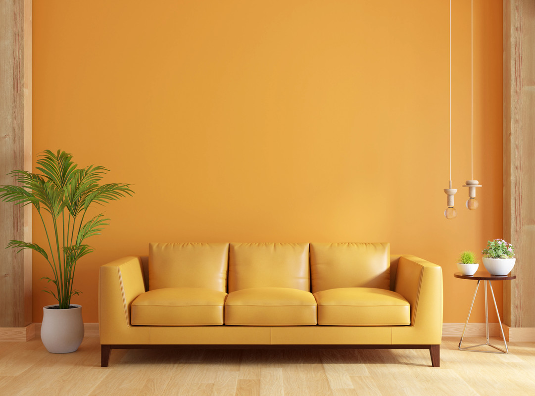 Modern Yellow Themed Living Room Design with 3-Seater Sofa