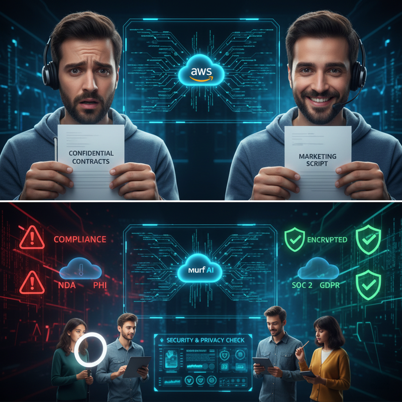 Split-screen comparison of risky vs safe Murf AI usage