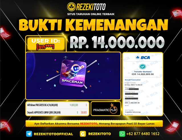 BUKTI KEMENANGAN 2 SEPTEMBER 2025 SPACEMAN 14 JUTA 