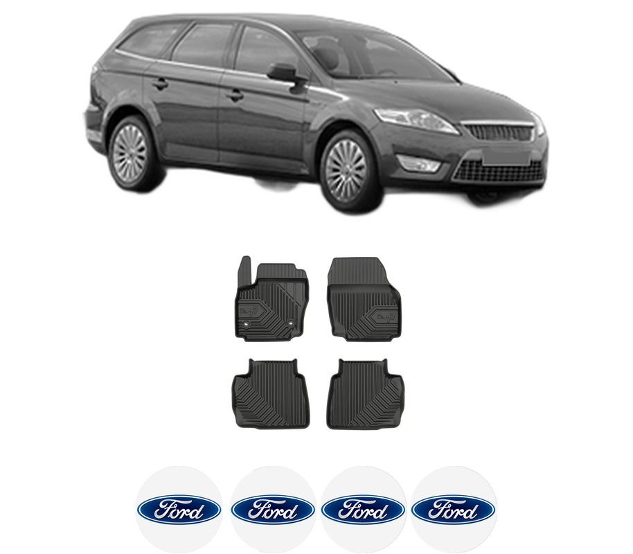 Set covorase presuri FORD MONDEO IV Turnier (BA7) din 2007-2015, auto, din cauciuc thermoplastic, 4 Stickere auto cu FORD